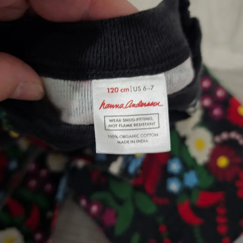 Hanna Andersson Pajama Set Black Red Blue Green Floral Flowers Festive Girls 6-7